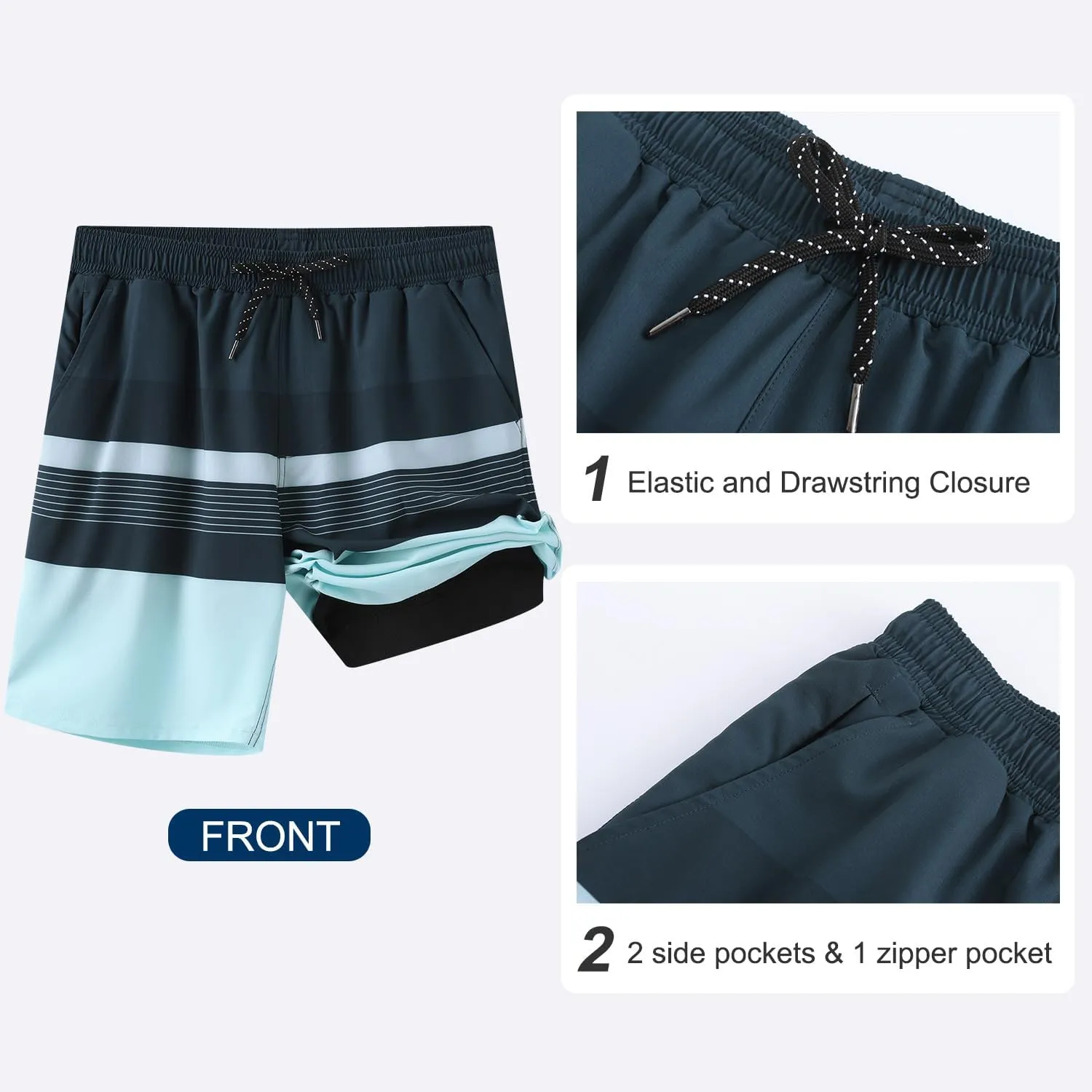 HODOSPORTS Mens Swim Trunks with Compression Liner 9 Inch Quick Dry Swim Shorts with Pockets Swim Suit