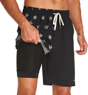 HODOSPORTS Mens Swim Trunks with Compression Liner 9 Inch Quick Dry Swim Shorts with Pockets Swim Suit