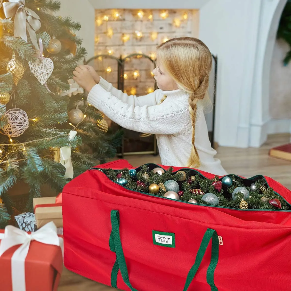 HOLDN’ STORAGE Christmas Tree Bag Heavy Duty 600D Oxford - Christmas Tree Bags Storage Fits Up To 9Ft, Extra Wide, Waterproof Storage Bags with Reinforced Handles & Zipper - Red