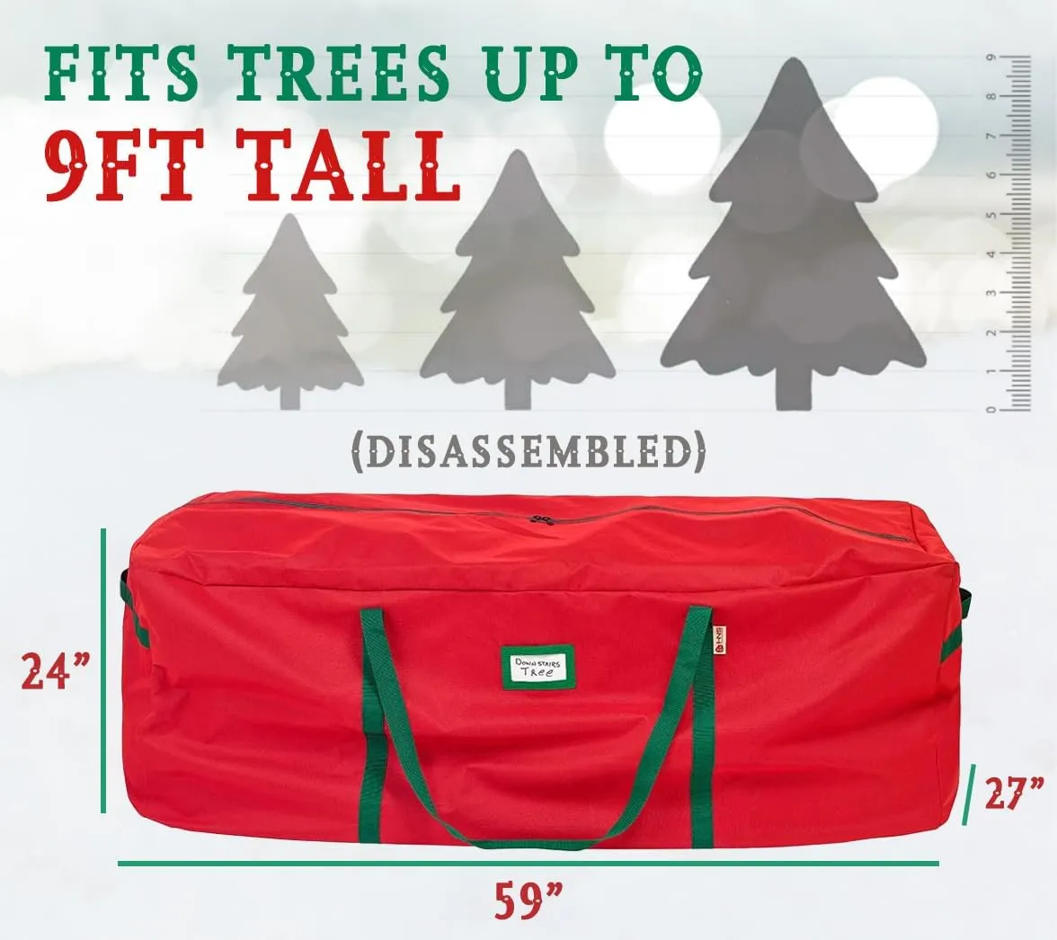 HOLDN’ STORAGE Christmas Tree Bag Heavy Duty 600D Oxford - Christmas Tree Bags Storage Fits Up To 9Ft, Extra Wide, Waterproof Storage Bags with Reinforced Handles & Zipper - Red
