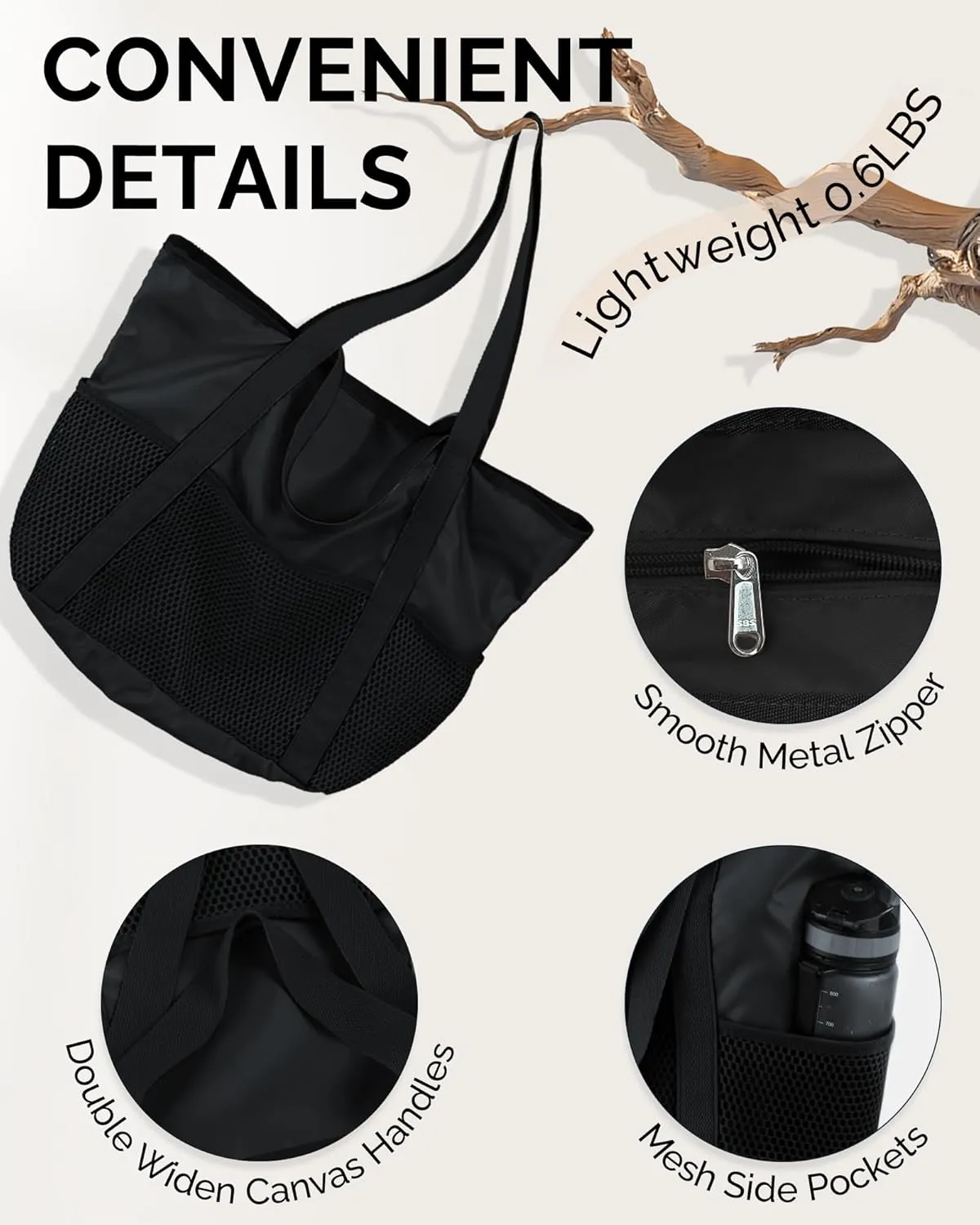 HOMESPON Beach Bag Large Waterproof Sandproof Foldable Tote for Women with Zipper Mesh Pockets for Pool Swim Travel Everyday