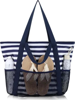 HOMESPON Beach Bag Large Waterproof Sandproof Foldable Tote for Women with Zipper Mesh Pockets for Pool Swim Travel Everyday