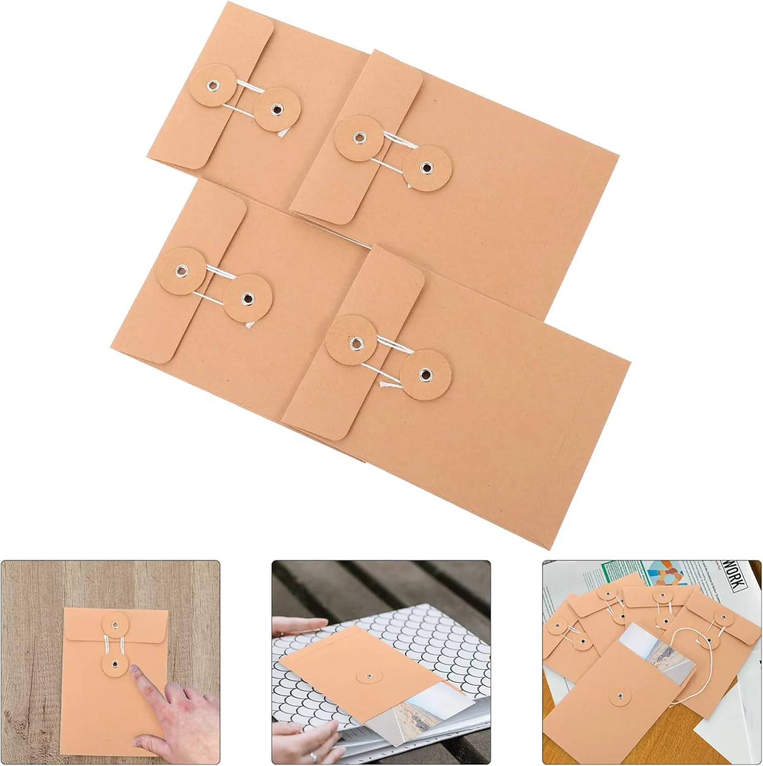 HOMSFOU 3sets 25pcs Paper File Envelopes with String Closure Document Pouch for Office School Travel Classic Design for Forms Records Cards Storage 25pcs*3