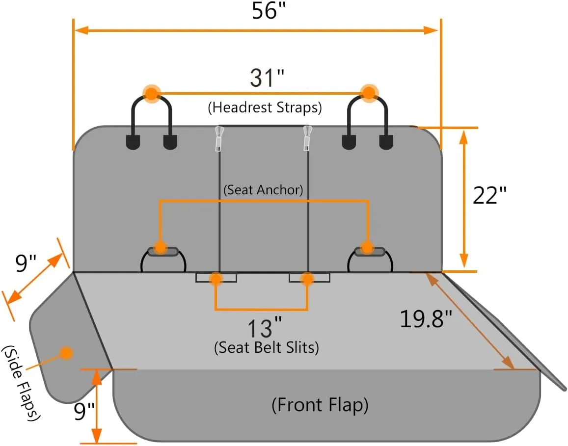 Honest Dog Car Seat Covers, Dog seat Cover with Side Flap for Cars, Trucks, and Suv's - Waterproof & Nonslip Pet Seat Cover for Backseat(Black, 57”W x 47”L)