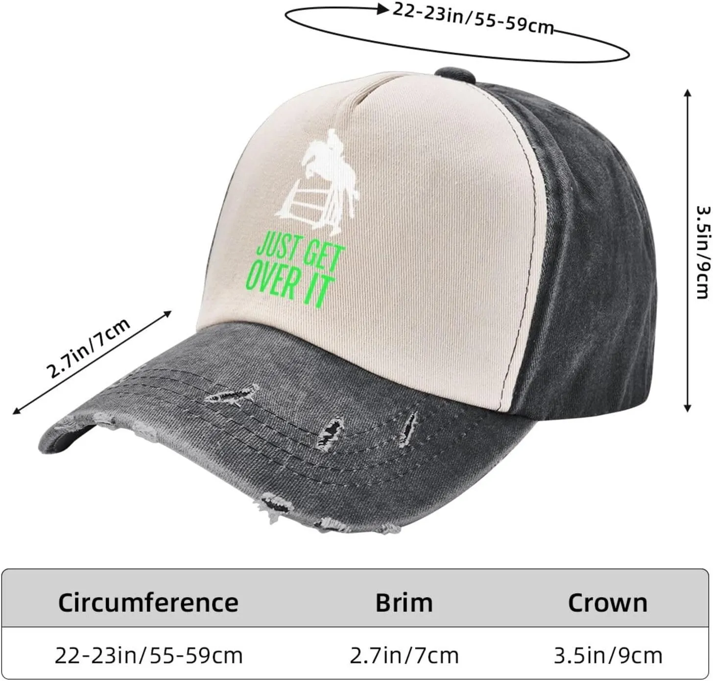 Horse Horseback Riding Jump Just Get Over It Outdoor Adult Washed Baseball Cap, Cowboy Hat, Travel Hat Sandwich Cap