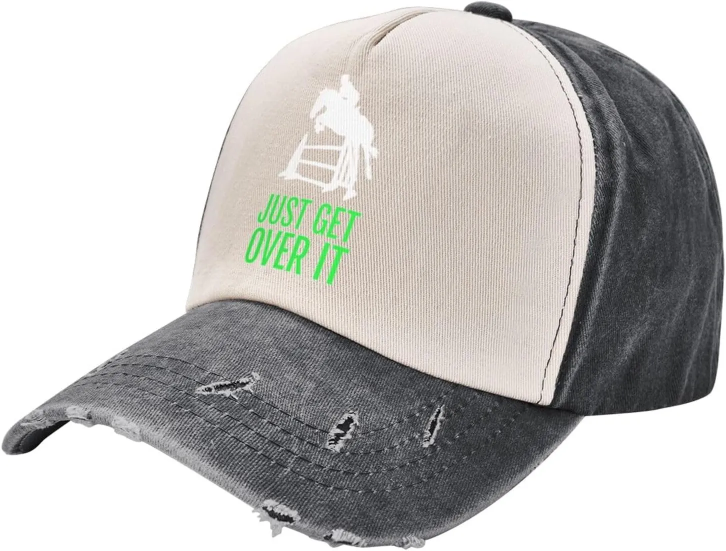 Horse Horseback Riding Jump Just Get Over It Outdoor Adult Washed Baseball Cap, Cowboy Hat, Travel Hat Sandwich Cap