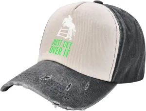 Horse Horseback Riding Jump Just Get Over It Outdoor Adult Washed Baseball Cap, Cowboy Hat, Travel Hat Sandwich Cap