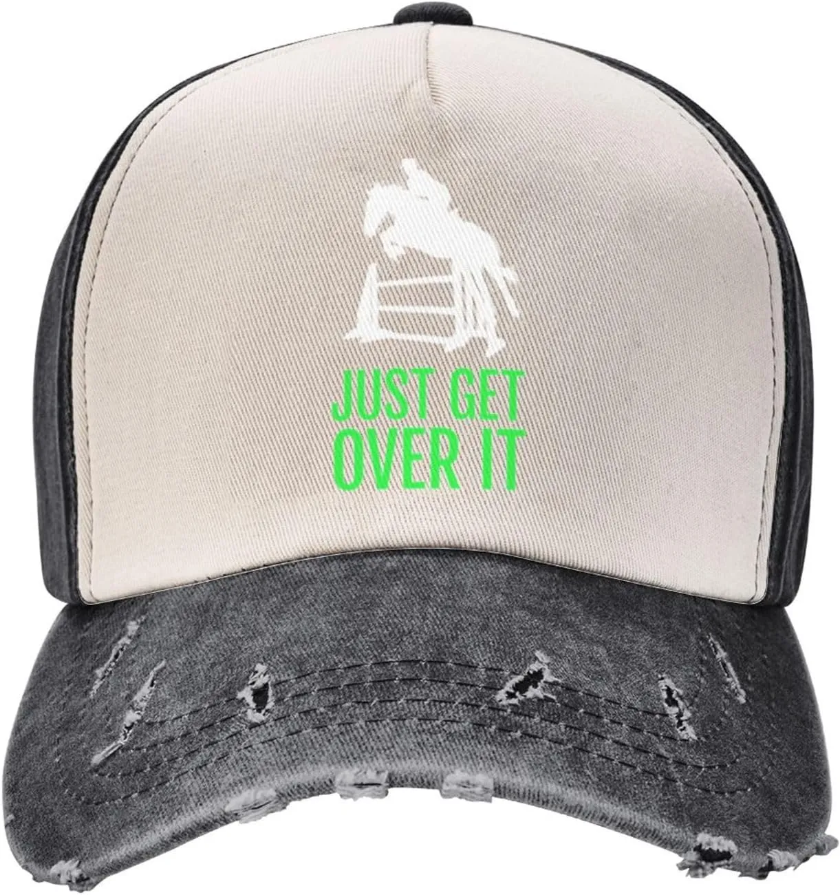 Horse Horseback Riding Jump Just Get Over It Outdoor Adult Washed Baseball Cap, Cowboy Hat, Travel Hat Sandwich Cap