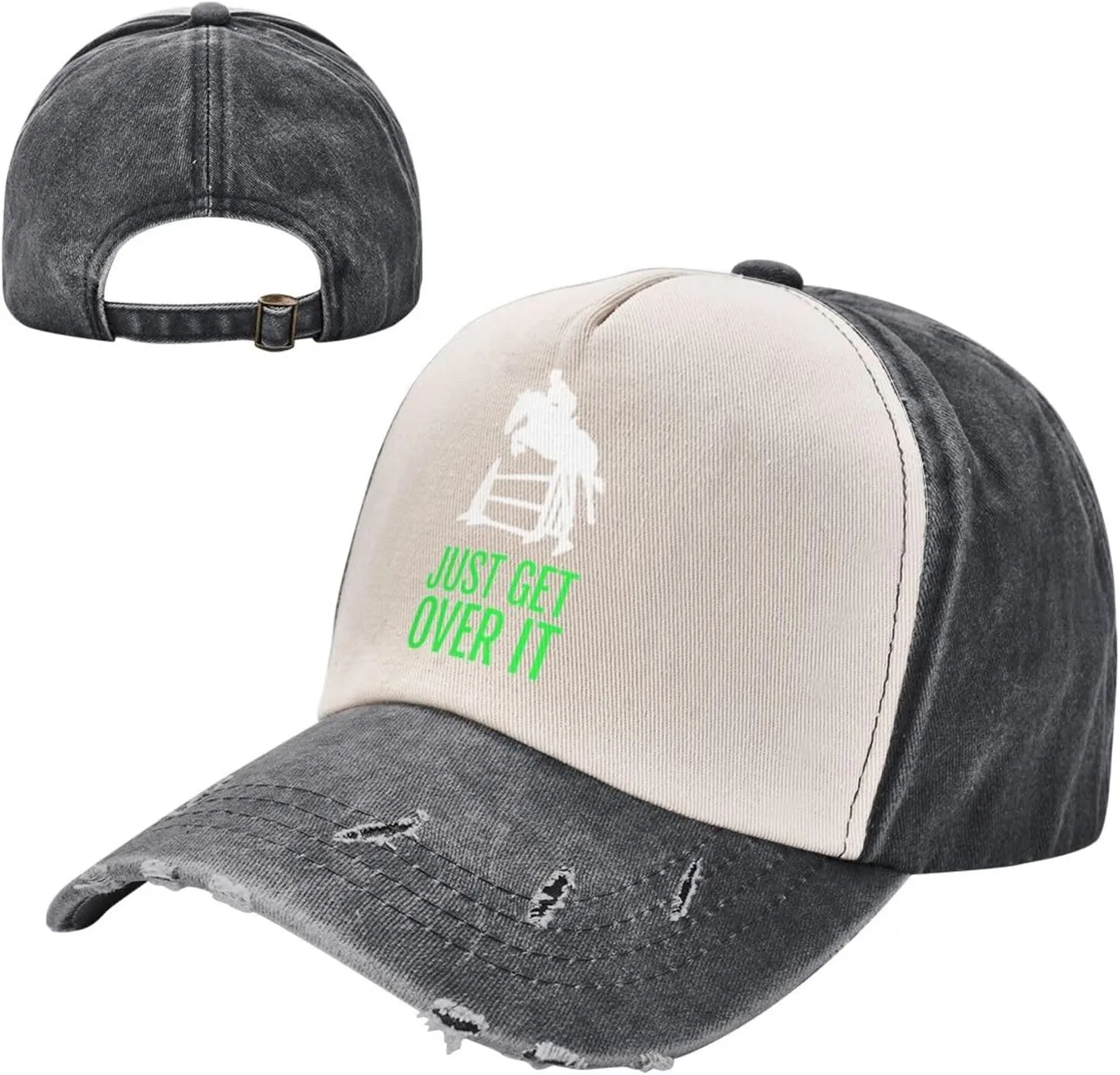 Horse Horseback Riding Jump Just Get Over It Outdoor Adult Washed Baseball Cap, Cowboy Hat, Travel Hat Sandwich Cap