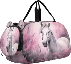 Horse Kids Overnight Sports Duffel Bags with Shoe Compartment & Wet Pocket Travel Sport Gym Bag for Girls Boys