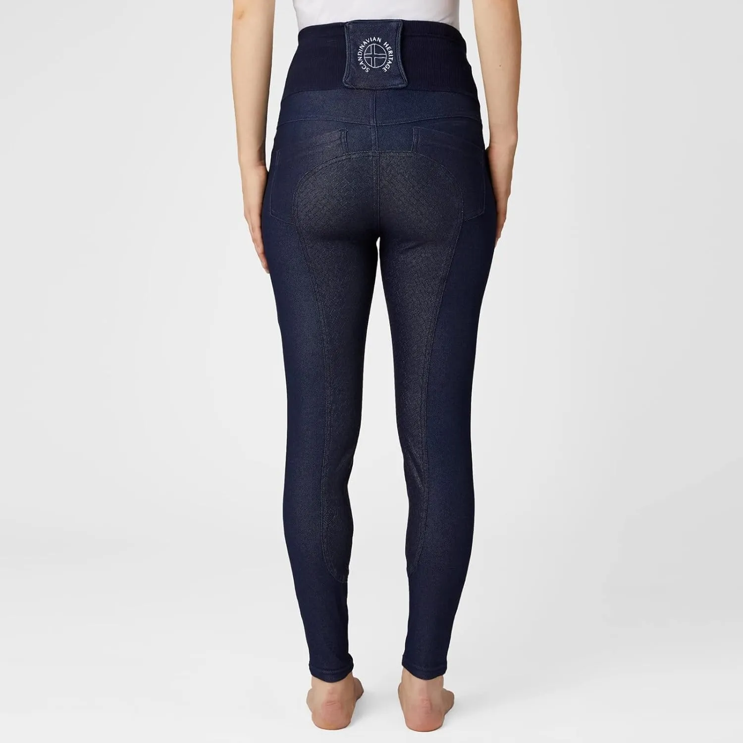 HORZE Katia Maternity Women's Denim Style Elastic Lightweight High Waist Silicone Full Seat Riding Tights