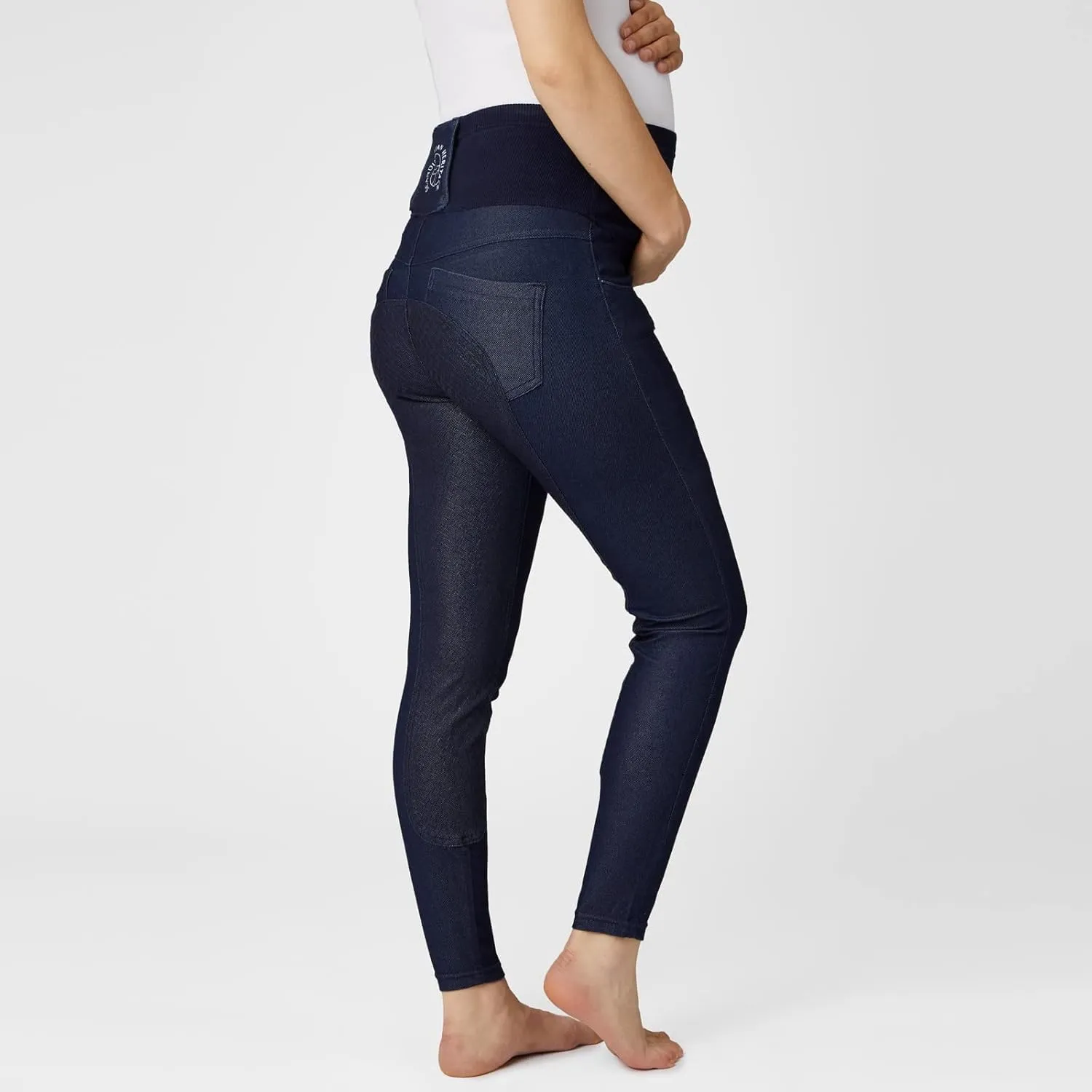 HORZE Katia Maternity Women's Denim Style Elastic Lightweight High Waist Silicone Full Seat Riding Tights