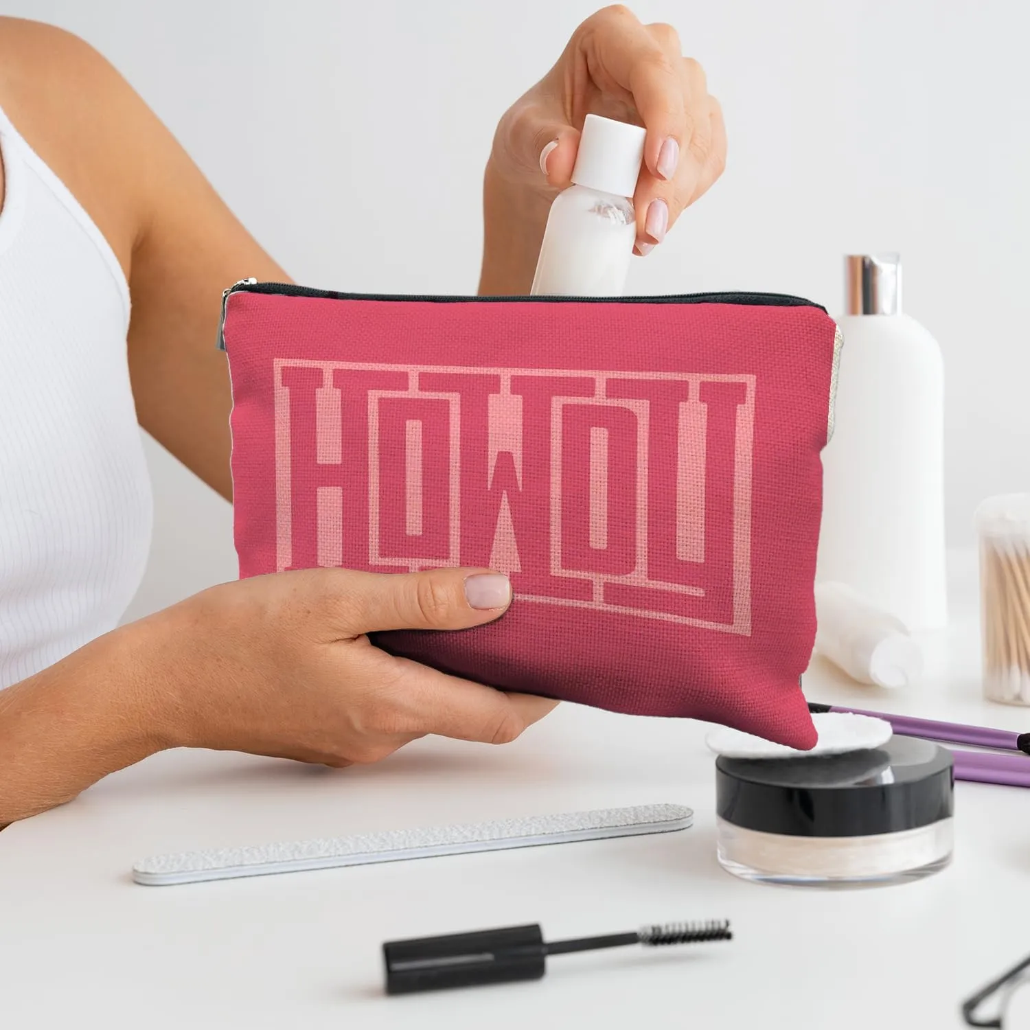 Howdy Makeup Bag - Hot Pink Retro Western Cosmetic Bag, Cowgirl Gifts