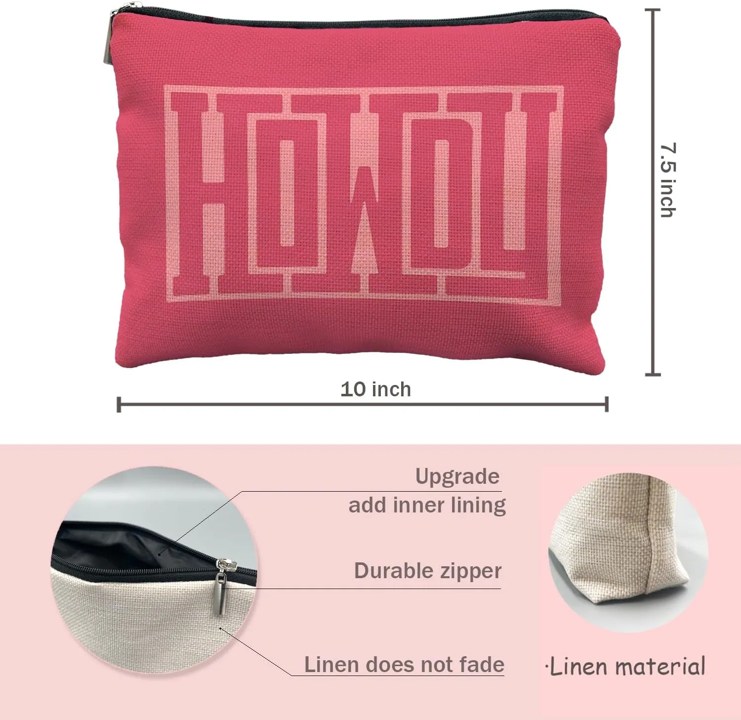 Howdy Makeup Bag - Hot Pink Retro Western Cosmetic Bag, Cowgirl Gifts