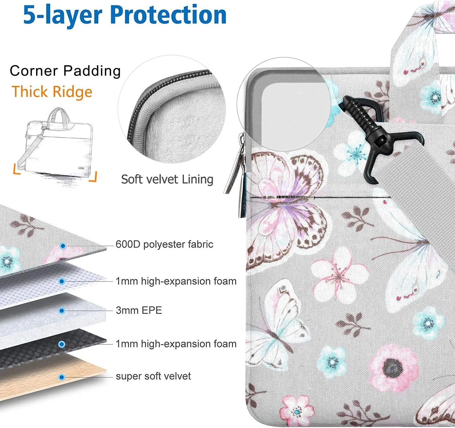 Hseok Laptop Shoulder Bag 15 15.6 16 Inch Briefcase, Compatible MacBook Pro 16 inch 2025-2019 M4 M3 M2 M1, Mac 15.4", XPS 15 and Most 15-16 inch Notebooks, Spill-Resistant Handbag, Butterfly