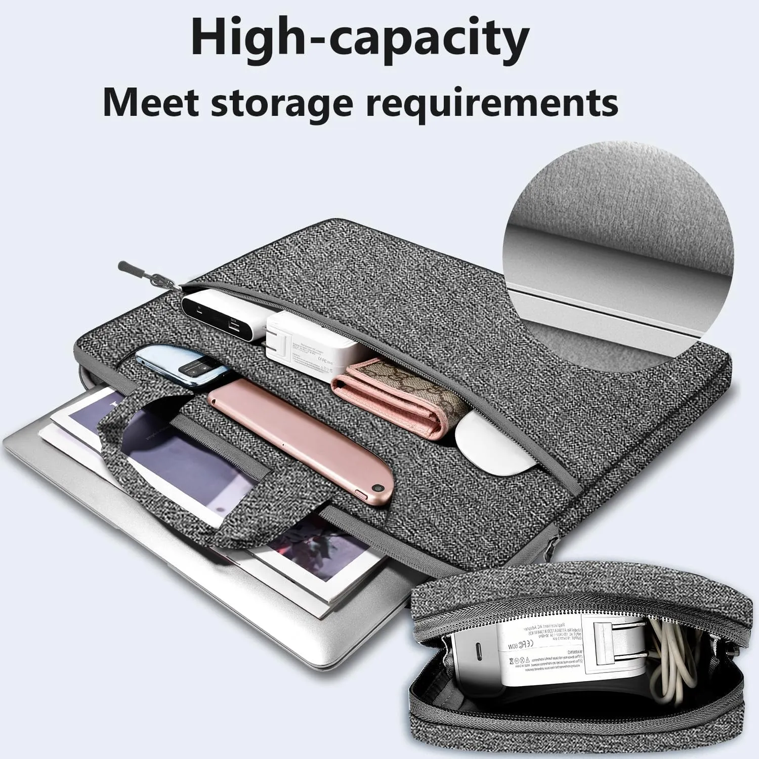 Hseok Slim Laptop Shoulder Bag 13-14 inch HandBag with Small Case Compatible with MacBook Pro 14" M4/M3/M2/M1 2025-2021, 13.3" Mac Air/Pro, XPS 13/14 and Most 13"-14" Notebooks,Dark gray