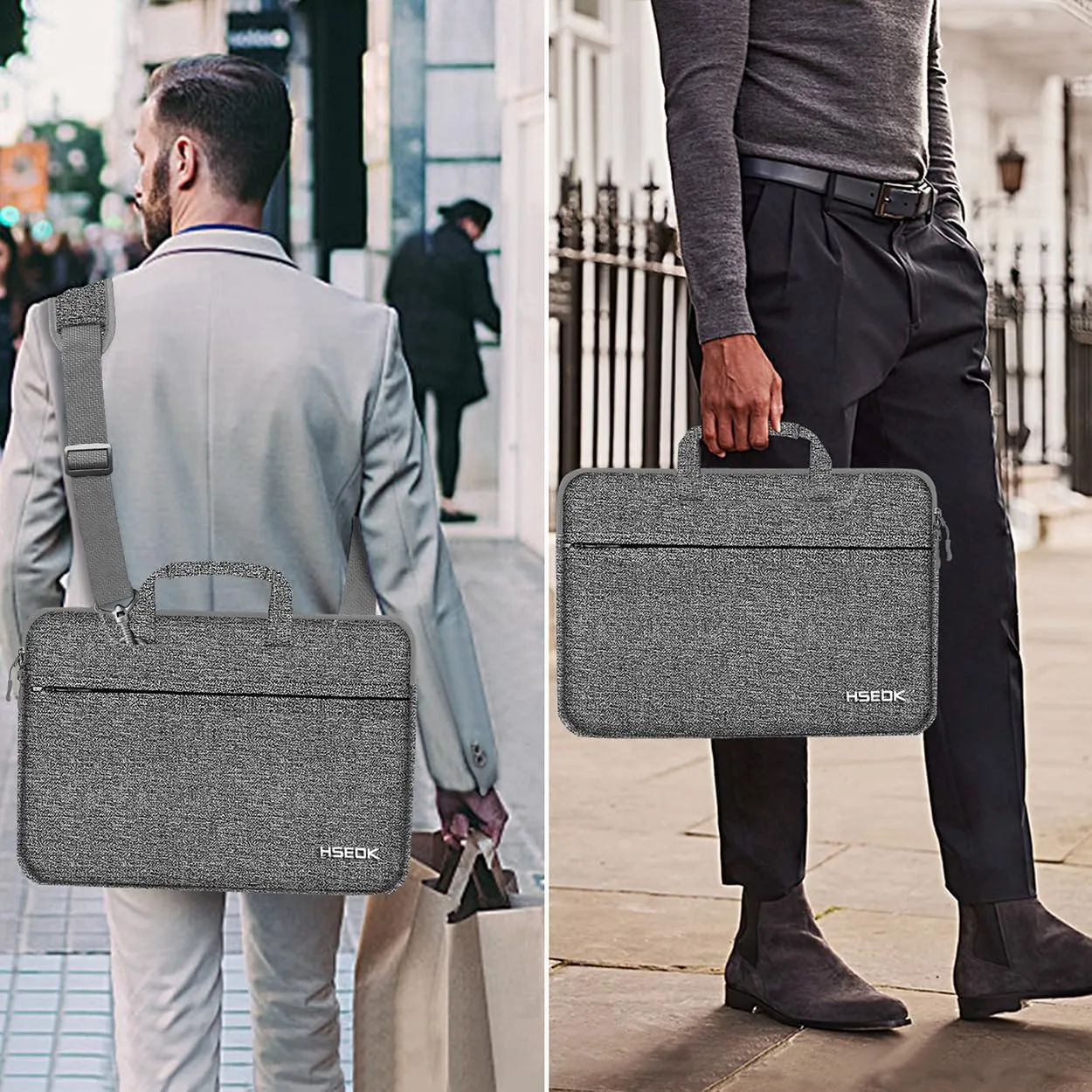 Hseok Slim Laptop Shoulder Bag 13-14 inch HandBag with Small Case Compatible with MacBook Pro 14" M4/M3/M2/M1 2025-2021, 13.3" Mac Air/Pro, XPS 13/14 and Most 13"-14" Notebooks,Dark gray