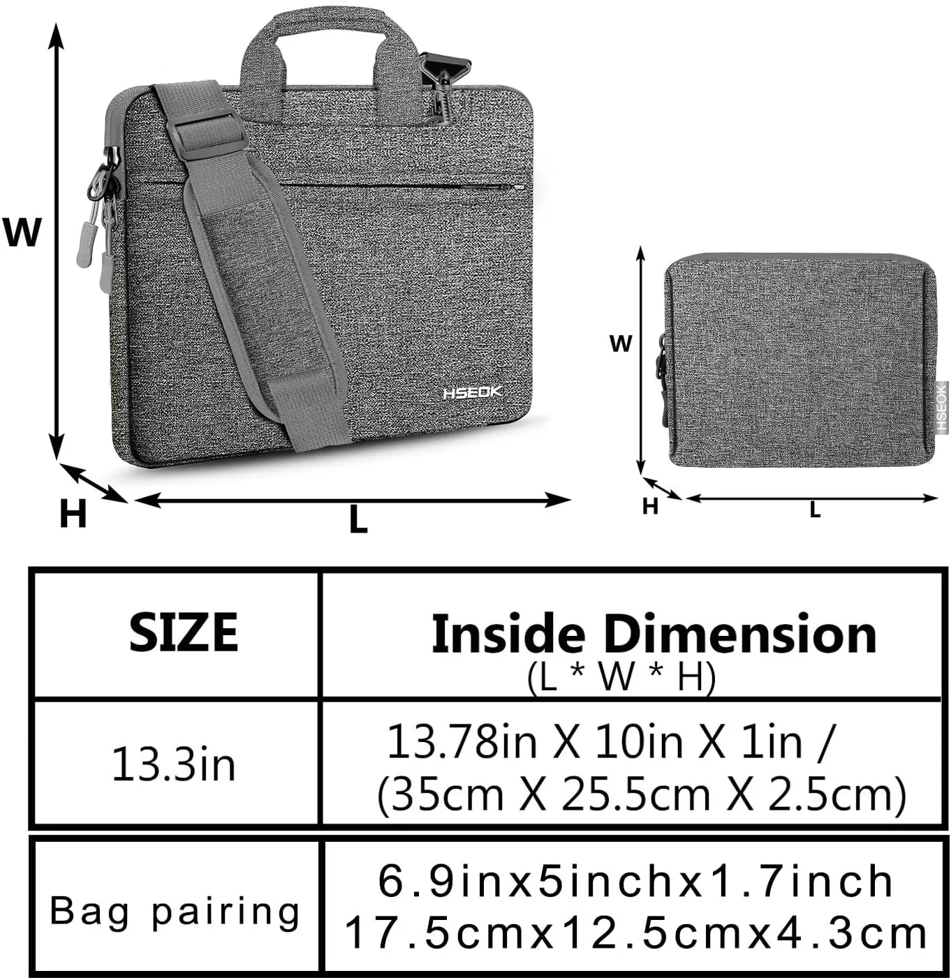 Hseok Slim Laptop Shoulder Bag 13-14 inch HandBag with Small Case Compatible with MacBook Pro 14" M4/M3/M2/M1 2025-2021, 13.3" Mac Air/Pro, XPS 13/14 and Most 13"-14" Notebooks,Dark gray