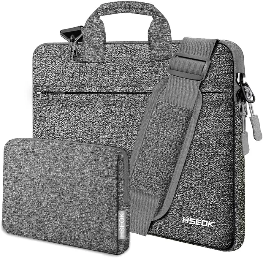 Hseok Slim Laptop Shoulder Bag 13-14 inch HandBag with Small Case Compatible with MacBook Pro 14" M4/M3/M2/M1 2025-2021, 13.3" Mac Air/Pro, XPS 13/14 and Most 13"-14" Notebooks,Dark gray
