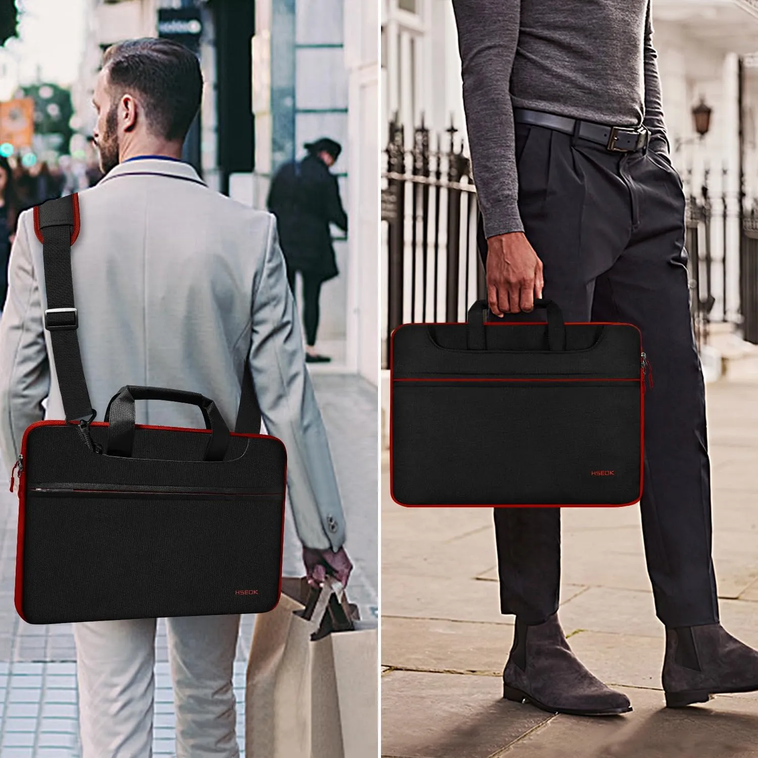 Hseok Slim Laptop Shoulder Bag 13-14 inch HandBag with Small Case Compatible with MacBook Pro 14" M4/M3/M2/M1 2025-2021, 13.3" Mac Air/Pro, XPS 13/14 and Most 13"-14" Notebooks,Red Zipper