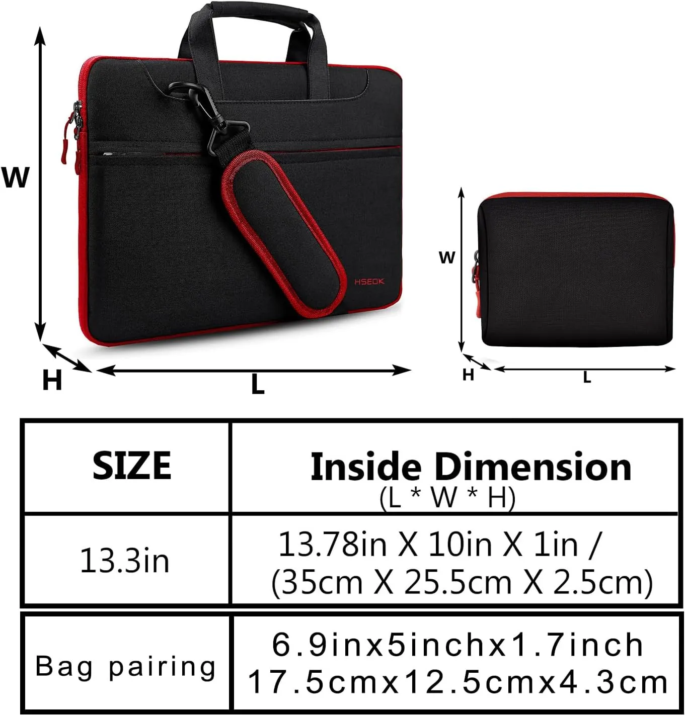 Hseok Slim Laptop Shoulder Bag 13-14 inch HandBag with Small Case Compatible with MacBook Pro 14" M4/M3/M2/M1 2025-2021, 13.3" Mac Air/Pro, XPS 13/14 and Most 13"-14" Notebooks,Red Zipper