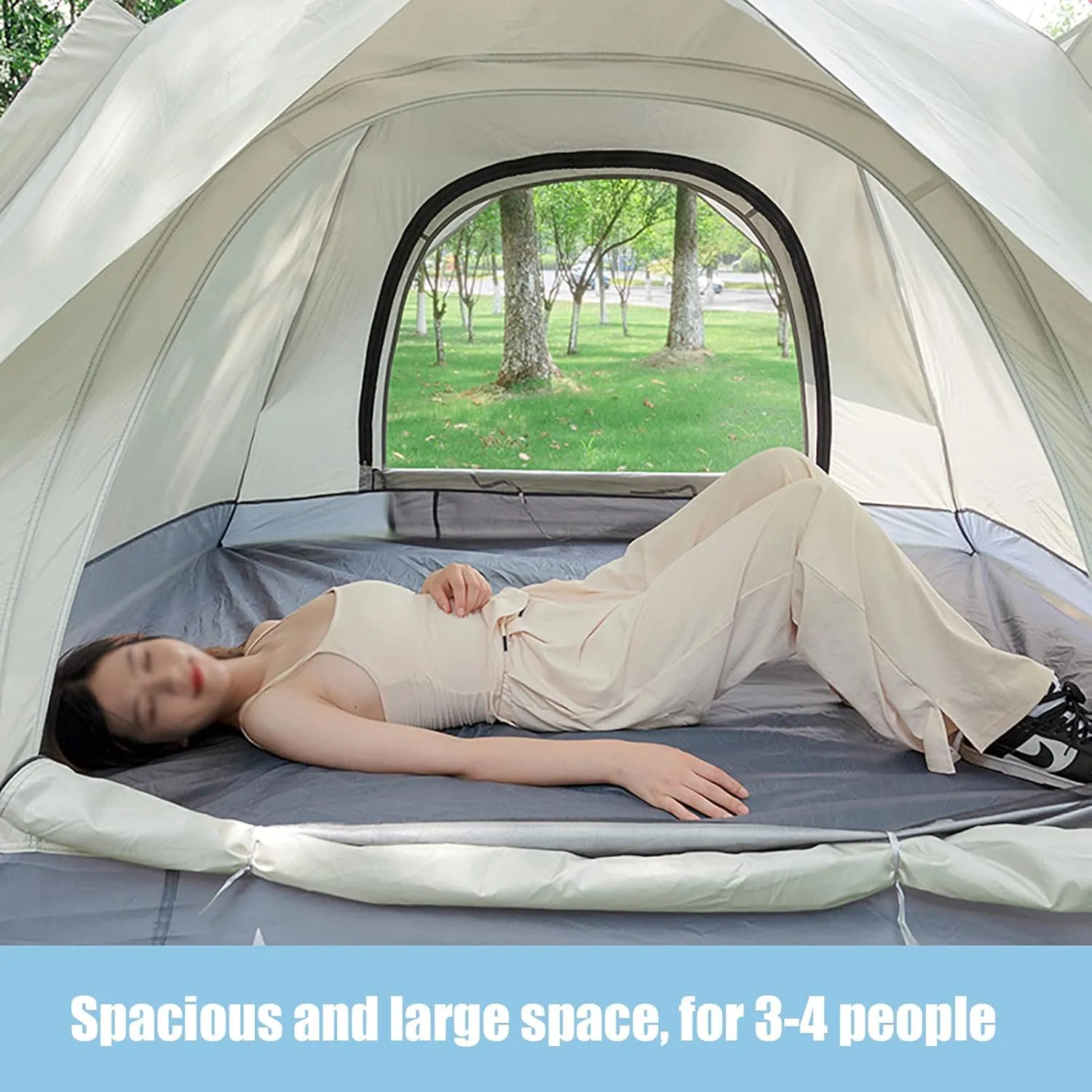 HUHJYUGE Tent for Camping Waterproof, Sun Shelter for Backyard Ventilated Weatherproof, Family Tent Portable for All Seasons, for Backpacking, Hiking, or Beach by Outdoors (B 4 Person)