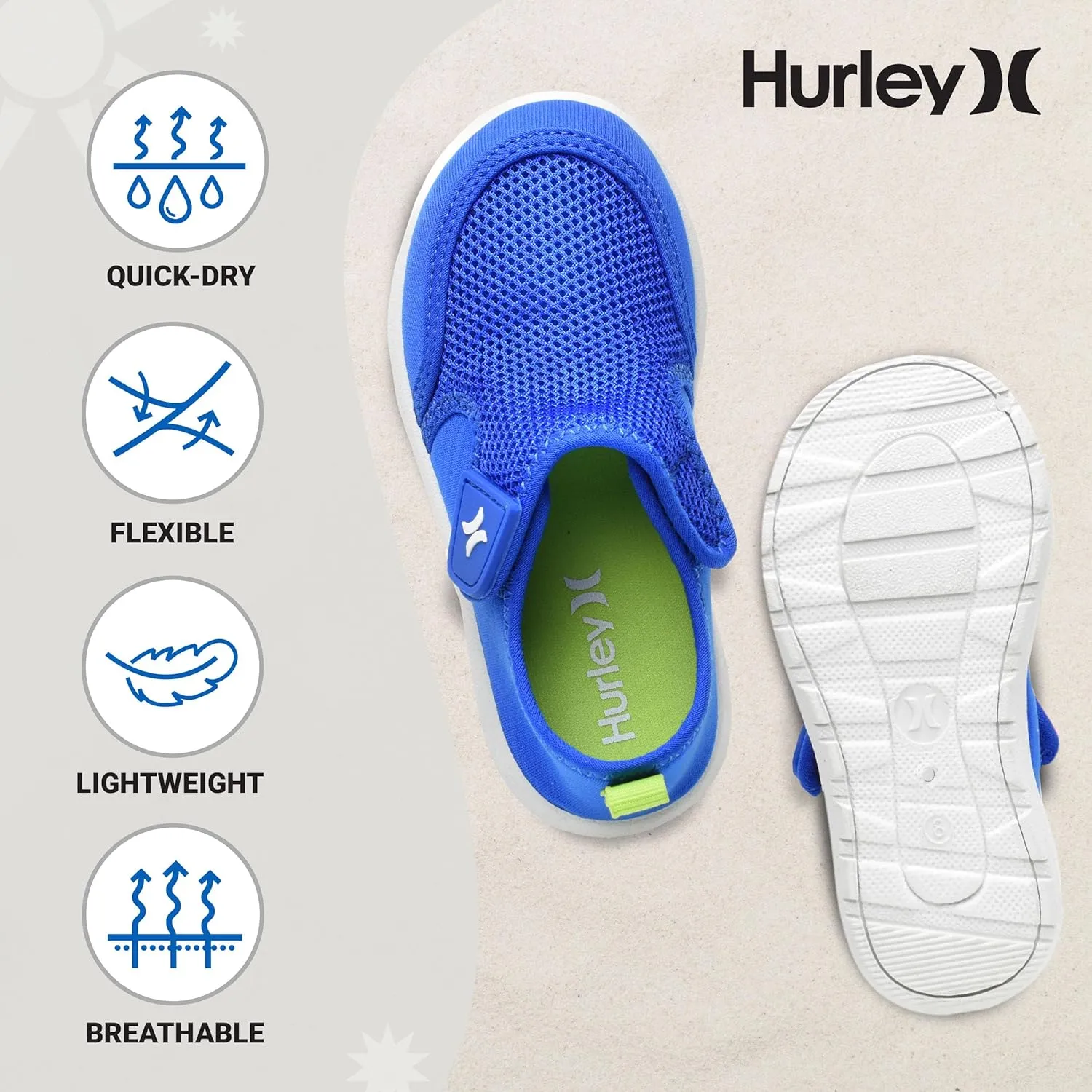 Hurley Kids Toddler Water Shoes Spence- Quick-Dry Water Shoes for Boys and Girls, Lightweight, Easy Slip-On with Adjustable Upper - for Beach, Water Play and Pool Fun