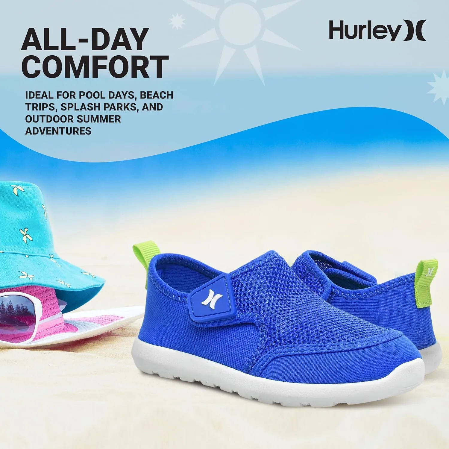 Hurley Kids Toddler Water Shoes Spence- Quick-Dry Water Shoes for Boys and Girls, Lightweight, Easy Slip-On with Adjustable Upper - for Beach, Water Play and Pool Fun