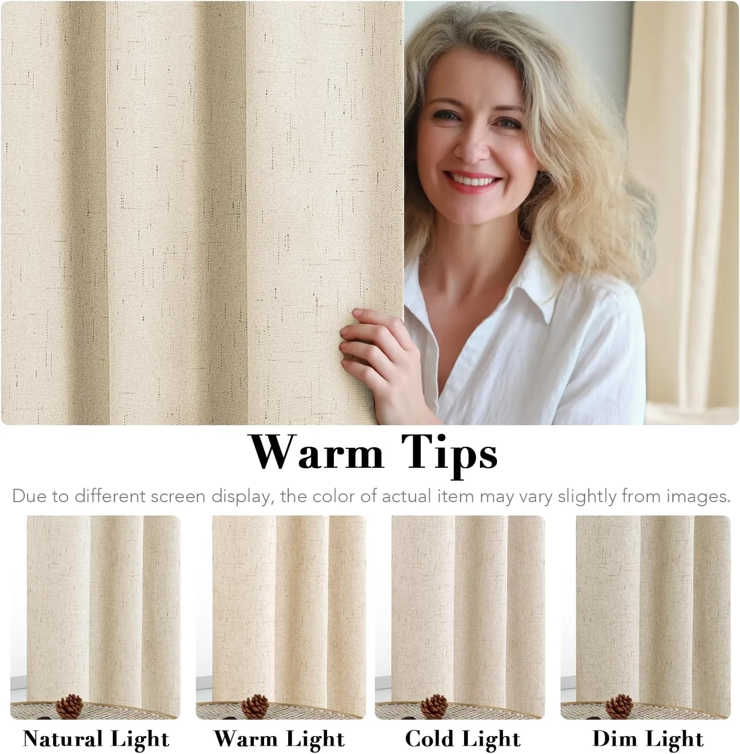 H.VERSAILTEX 100% Blackout Curtains for Bedroom Thermal Insulated Linen Textured Curtains Heat and Full Light Blocking Drapes Living Room Curtains 2 Panel Sets, Bleached Sand, 52x84 Inch