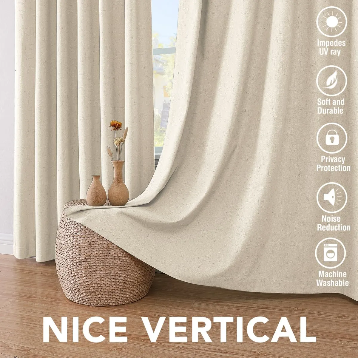 H.VERSAILTEX 100% Blackout Curtains for Bedroom Thermal Insulated Linen Textured Curtains Heat and Full Light Blocking Drapes Living Room Curtains 2 Panel Sets, Bleached Sand, 52x84 Inch