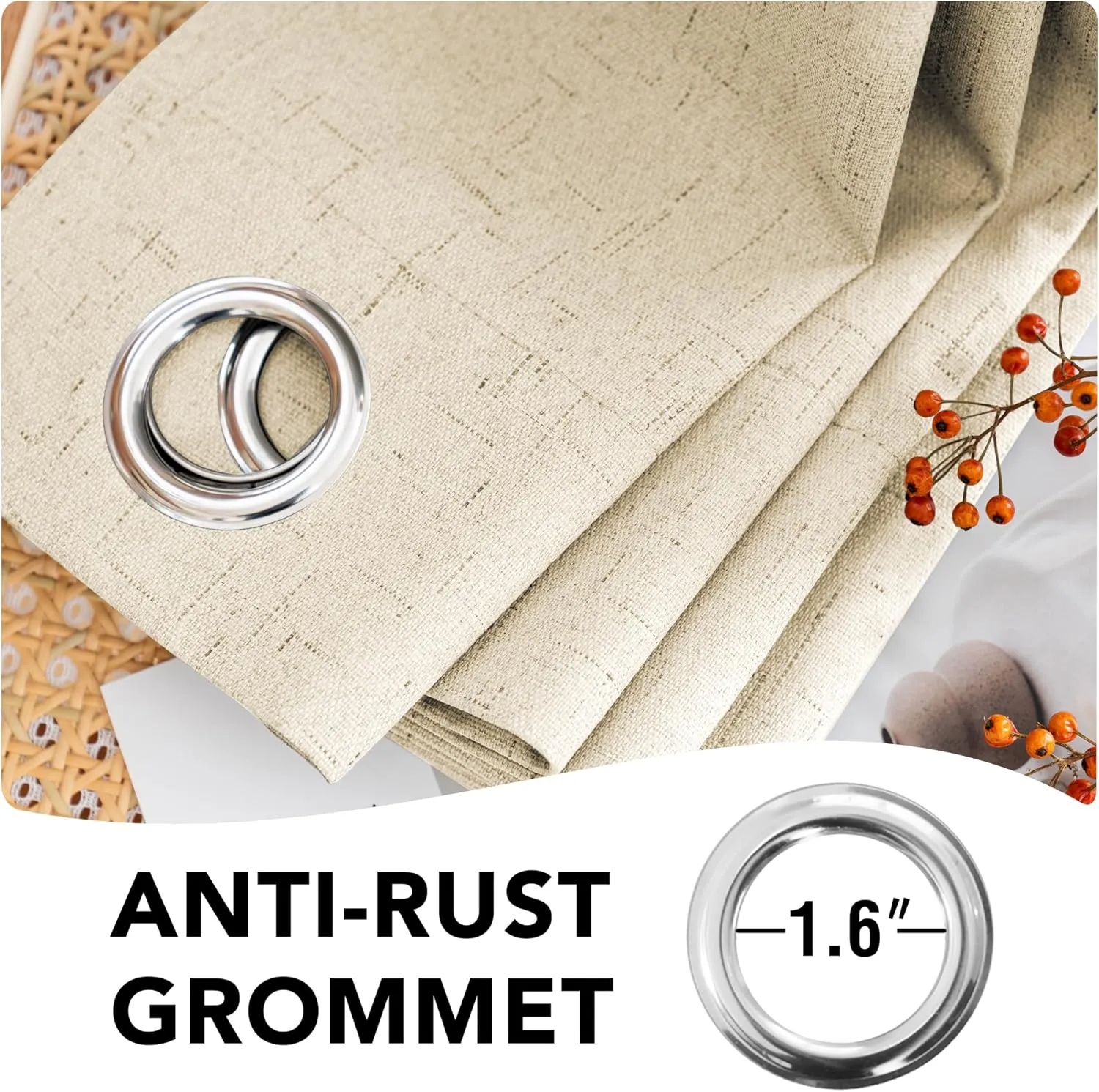 H.VERSAILTEX 100% Blackout Curtains for Bedroom Thermal Insulated Linen Textured Curtains Heat and Full Light Blocking Drapes Living Room Curtains 2 Panel Sets, Bleached Sand, 52x84 Inch