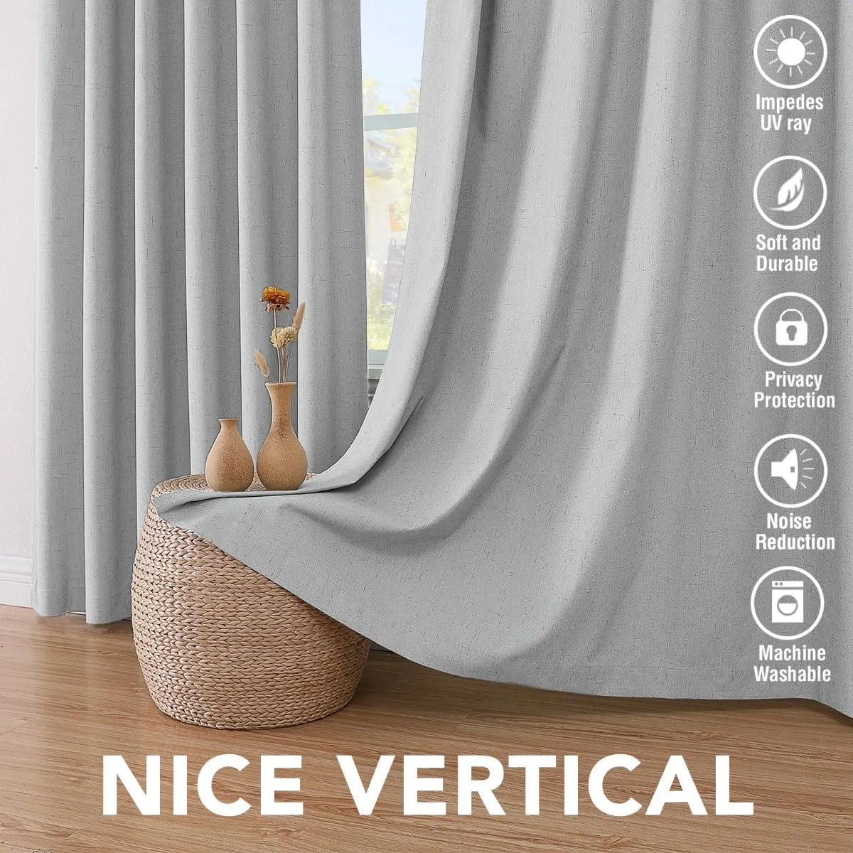 H.VERSAILTEX 100% Blackout Curtains for Bedroom, Thermal Insulated Linen Textured Curtains Heat and Full Light Blocking Drapes Living Room Curtains 2 Panel Sets, Glacier Gray, 52x84 Inch