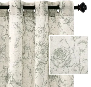 H.VERSAILTEX Boho Floral Linen Curtains, Semi Sheer Light Filtering Curtains, Drapes 84 Inch Length 2 Panels Set, Grommet Farmhouse Vintage Curtain, Print Pattern Treatments for Bedroom, Desert Sage