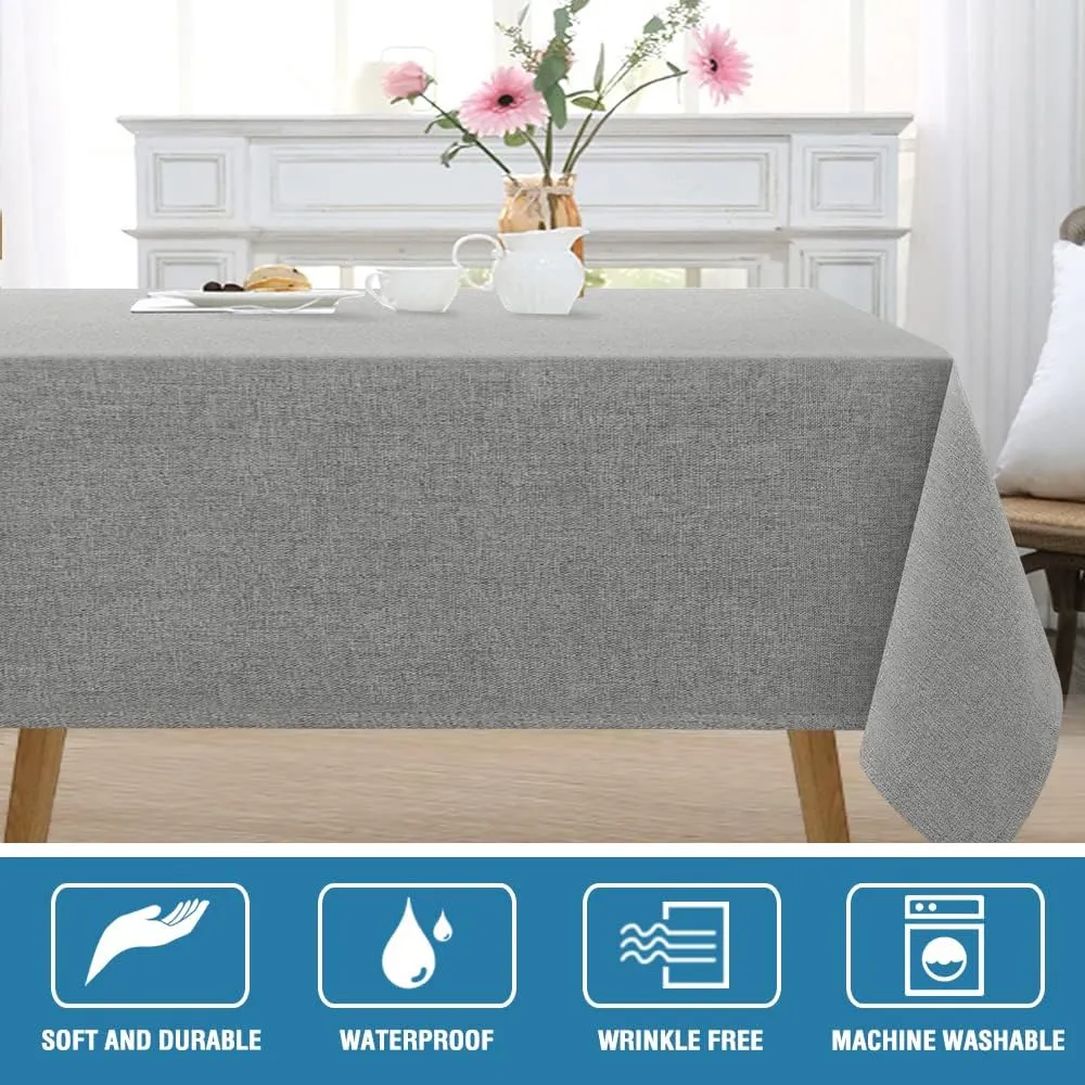 H.VERSAILTEX Linen Textured Tablecloth Square 60 x 60 Waterproof Solid Linen Woven Tablecloth Spill-Proof Linen Look Cover for Party Table Extra Soft and Thick Fabric Wrinkle Free, Heather Gray