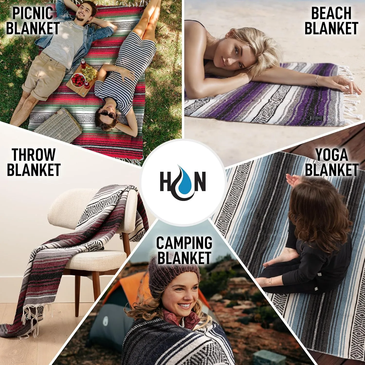 Hydration Nation Authentic Extra Large Mexican Blanket (70"x50") - Handwoven Yoga, Serape - Artisanal Falsa, Beach, Camping, Picnic, Outdoor(Orange)