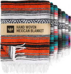 Hydration Nation Authentic Extra Large Mexican Blanket (70"x50") - Handwoven Yoga, Serape - Artisanal Falsa, Beach, Camping, Picnic, Outdoor(Orange)