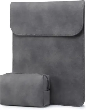 HYZUO 15-16 Inch Laptop Sleeve Compatible with MacBook Pro 16 M3/M2/M1 Pro/Max A2991 A2780 A2485 A2141 2024-2019, MacBook Pro 15 2012-2015, XPS 15, Faux Suede Leather Case with Small Bag, Space Gray