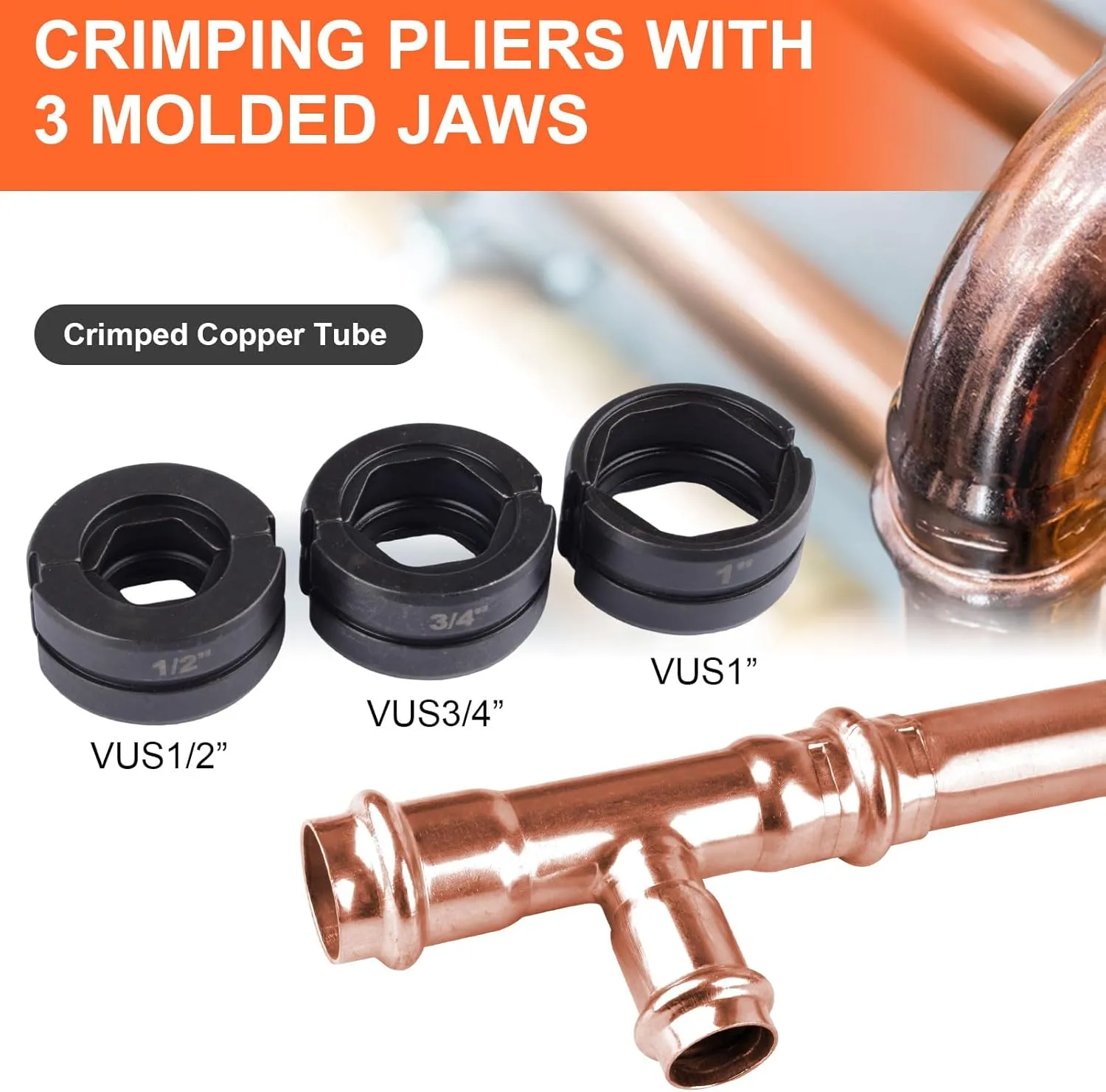 HZLZRZ Propress Tool for Copper Pipe, Hydraulic Tool Dies Jaw 1/2", 3/4", 1", Pro Press Crimper Tool Suitable for Pressing Copper Pipe of Water Heating Crimper Tool