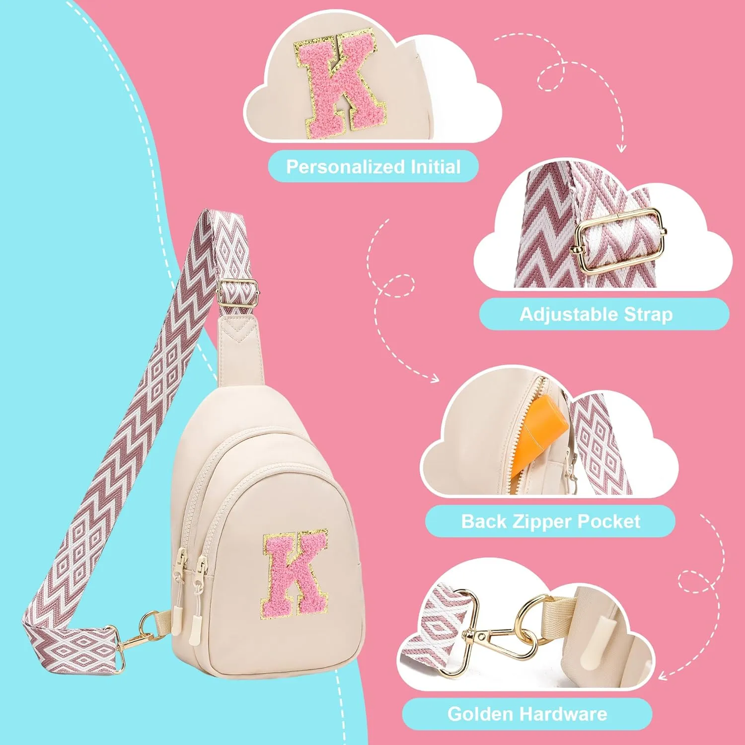I IHAYNER Birthday Gifts for 5 6 7 8 9 10 11 12 13 Year Old Girls Small Cross Body Bag Initial Sling Bag Fanny Pack for Girls (Beige-S）
