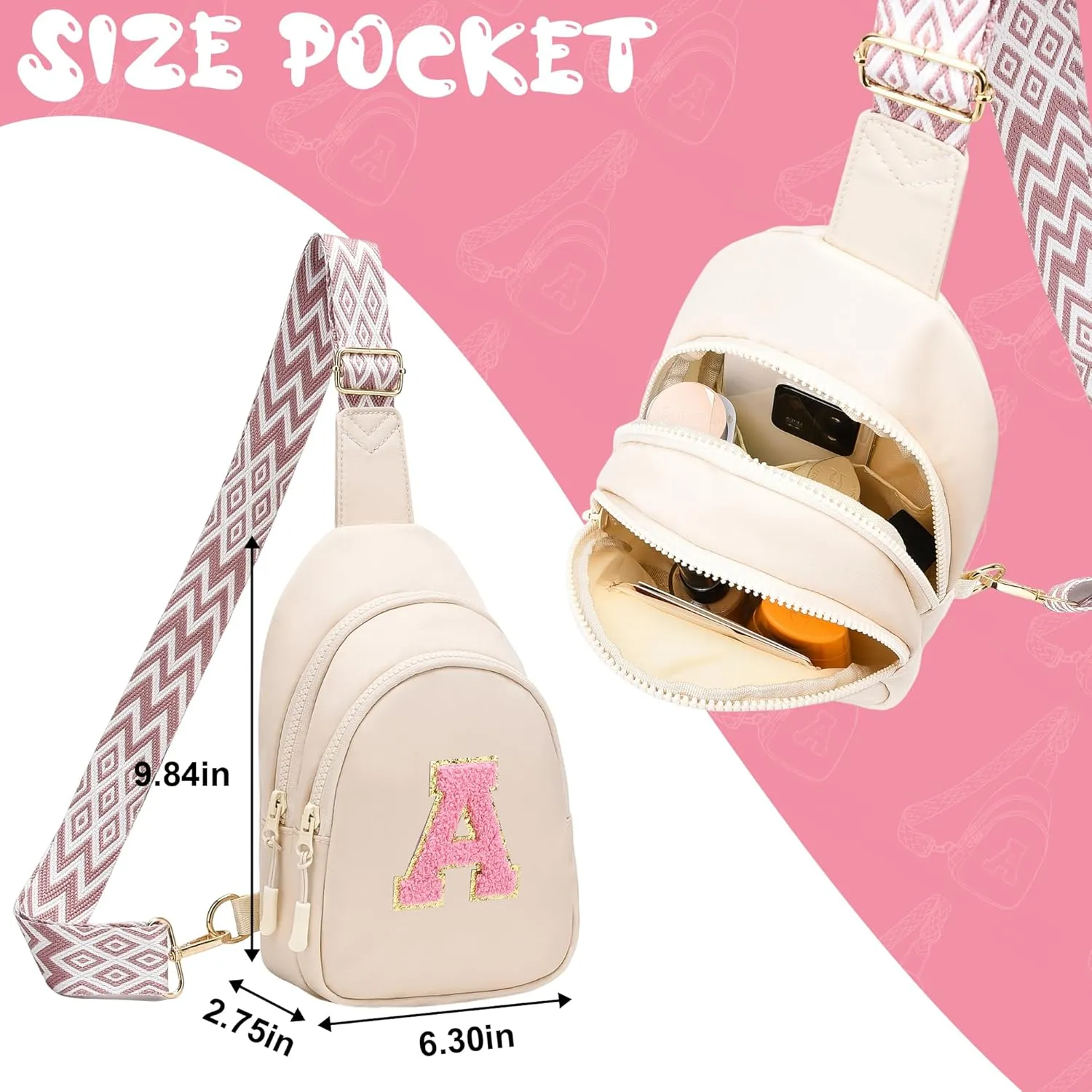 I IHAYNER Birthday Gifts for 5 6 7 8 9 10 11 12 13 Year Old Girls Small Cross Body Bag Initial Sling Bag Fanny Pack for Girls (Beige-S）