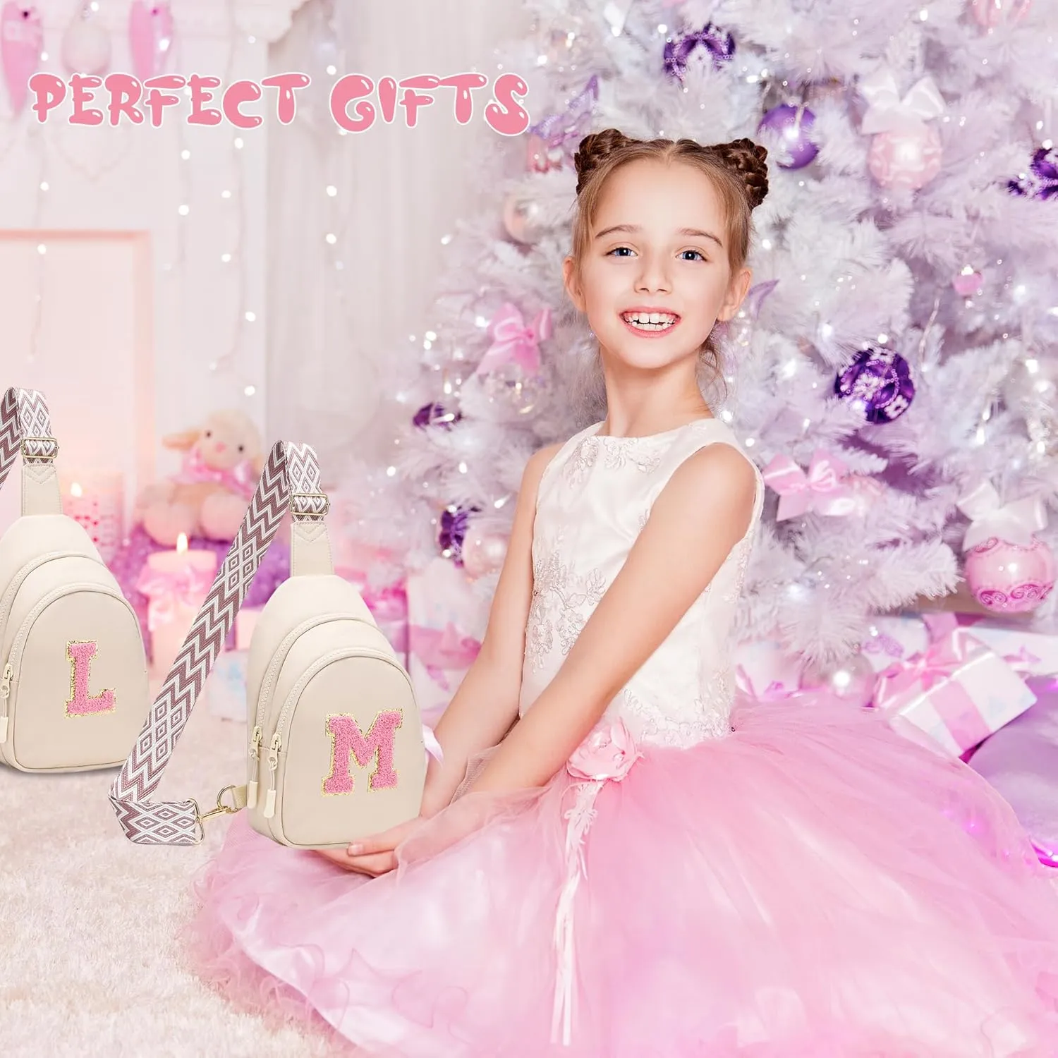 I IHAYNER Birthday Gifts for 5 6 7 8 9 10 11 12 13 Year Old Girls Small Cross Body Bag Initial Sling Bag Fanny Pack for Girls (Beige-S）