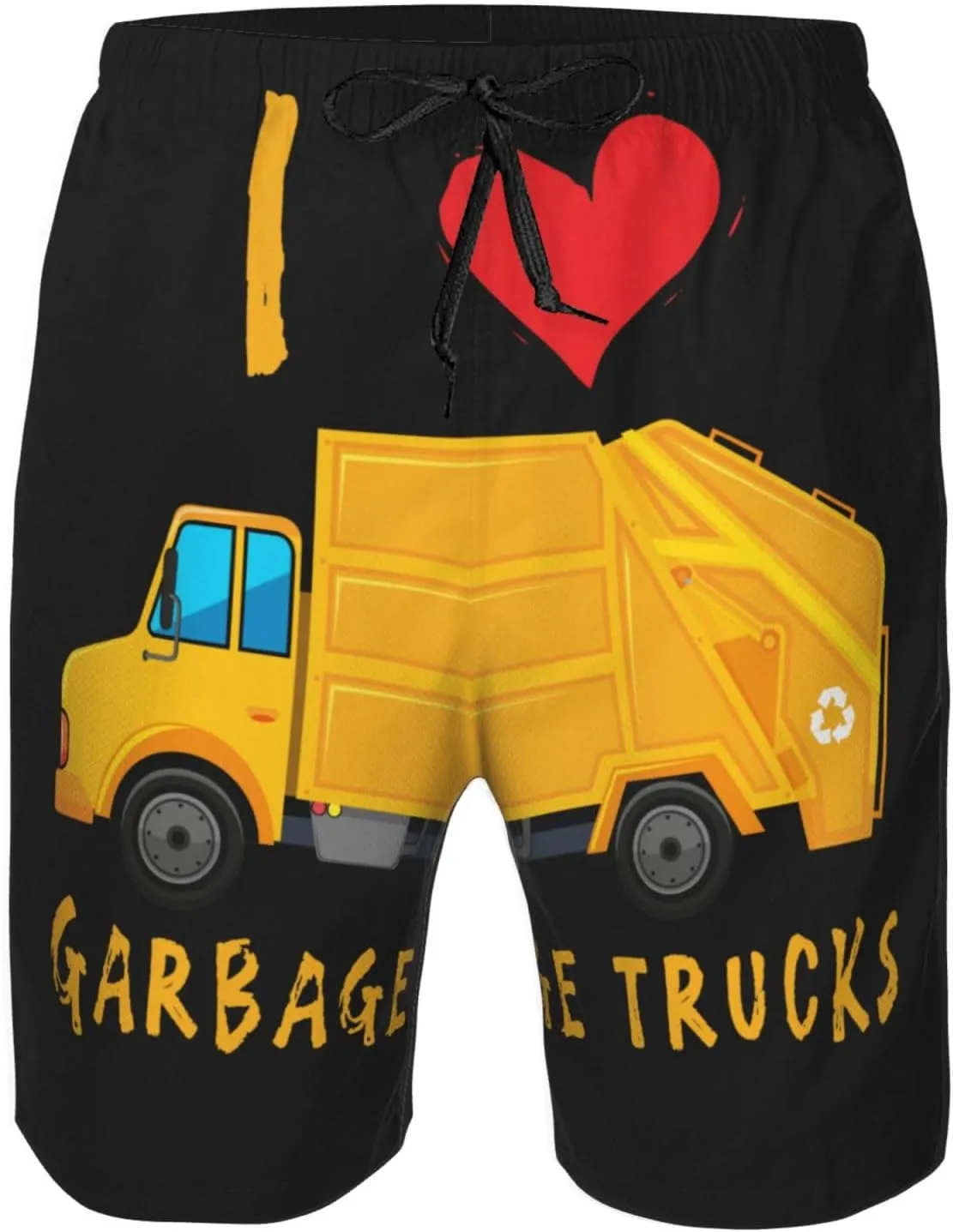 I Love Garbage Trucks Mens Swim Trunks Quick Dry Summer Beach Shorts