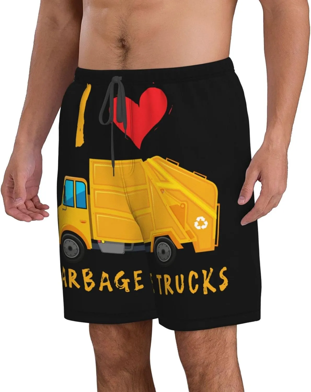 I Love Garbage Trucks Mens Swim Trunks Quick Dry Summer Beach Shorts
