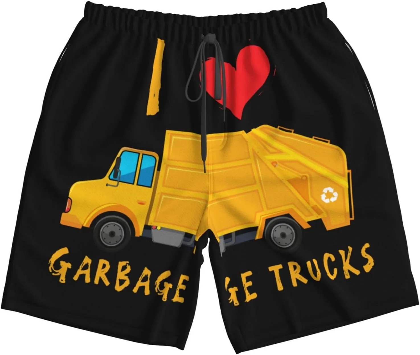 I Love Garbage Trucks Mens Swim Trunks Quick Dry Summer Beach Shorts