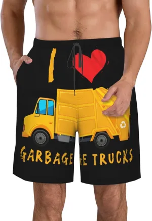 I Love Garbage Trucks Mens Swim Trunks Quick Dry Summer Beach Shorts