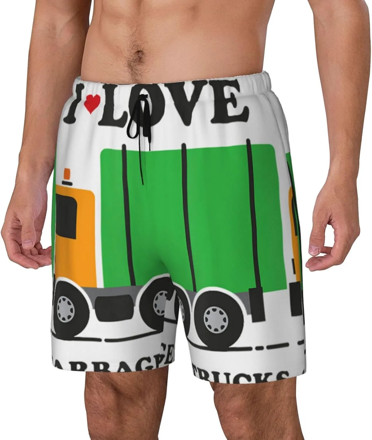 I Love Garbage Trucks Print Men'S Double-Layer Swimming Trunks - Hawaiian Beach Shorts with Elastic Waist