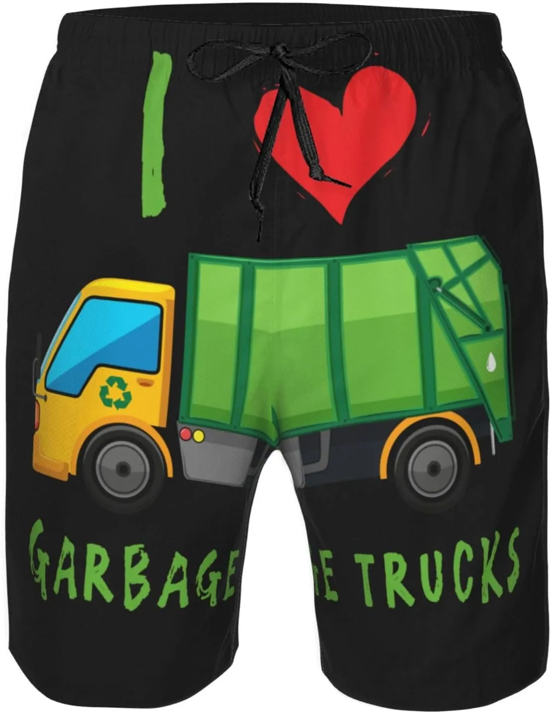 I Love Garbage Trucks Swim Trunks Quick Dry Summer Beach Shorts