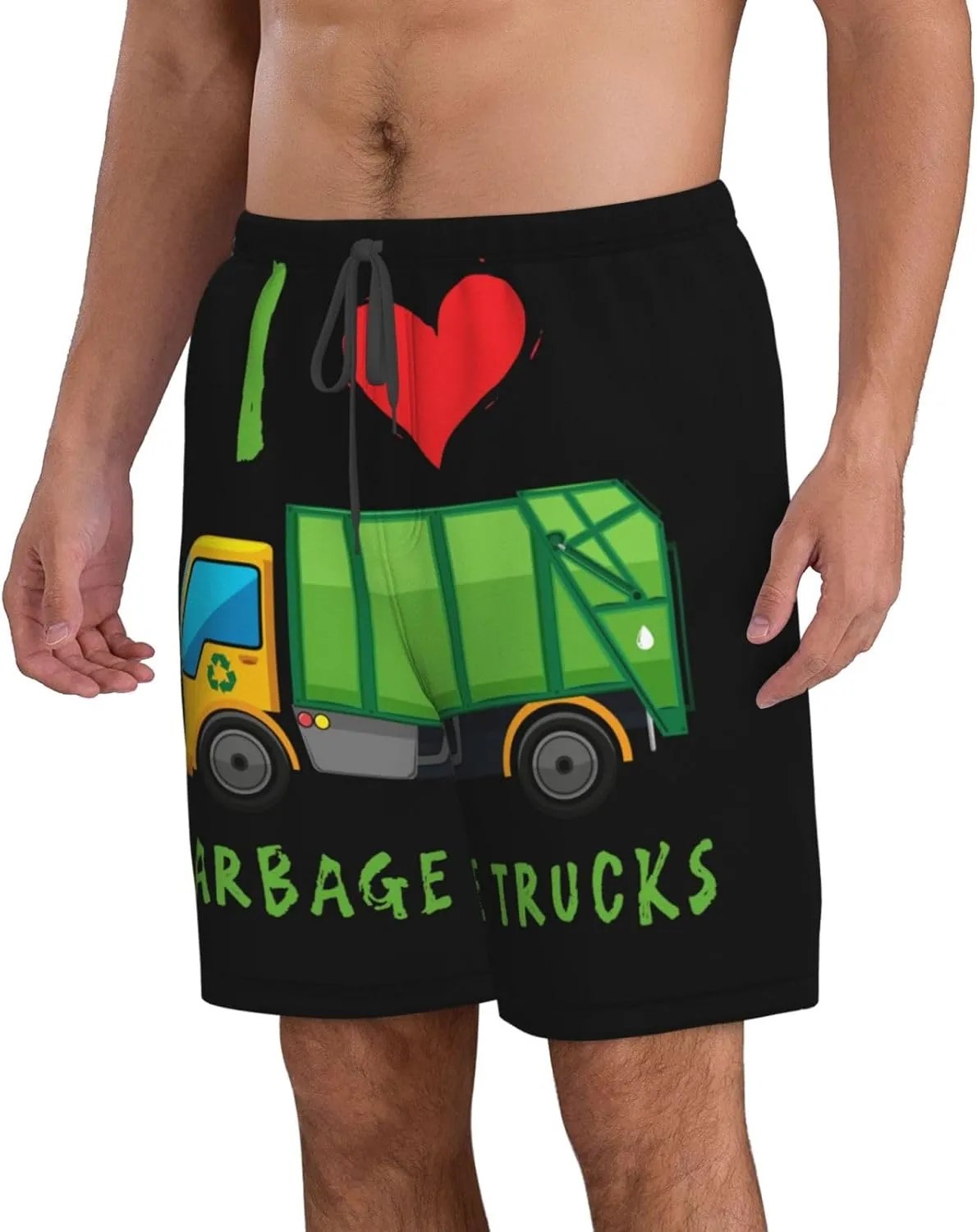 I Love Garbage Trucks Swim Trunks Quick Dry Summer Beach Shorts
