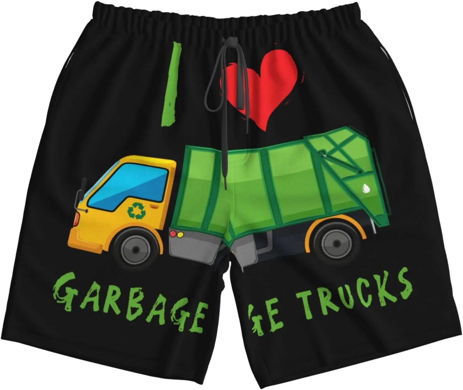 I Love Garbage Trucks Swim Trunks Quick Dry Summer Beach Shorts