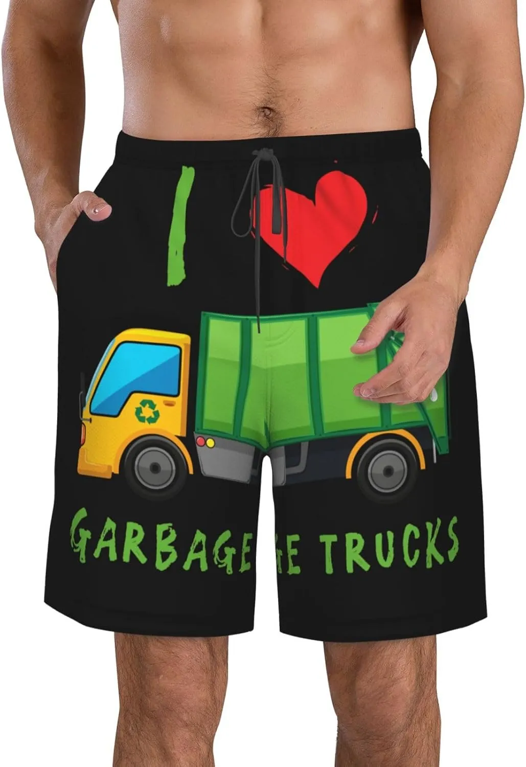 I Love Garbage Trucks Swim Trunks Quick Dry Summer Beach Shorts